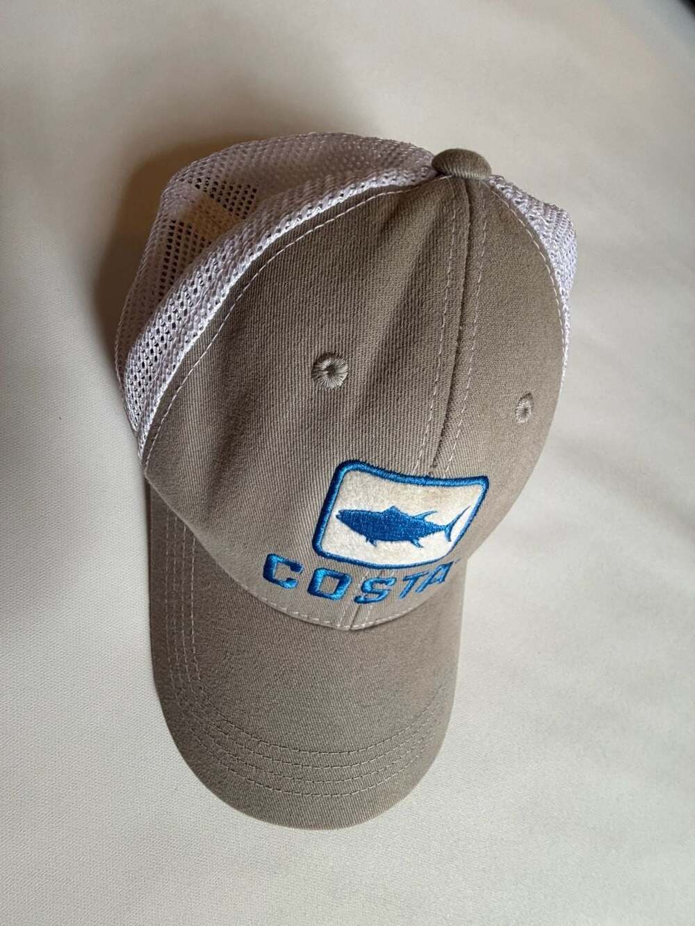 COSTA Fish Beige Mesh Adjustable Hat Cap Embroidered Logo